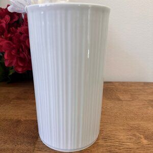 Vintage Melitta Germany Milk Glass Vase Ribbed Mid Century White Wedding Decor